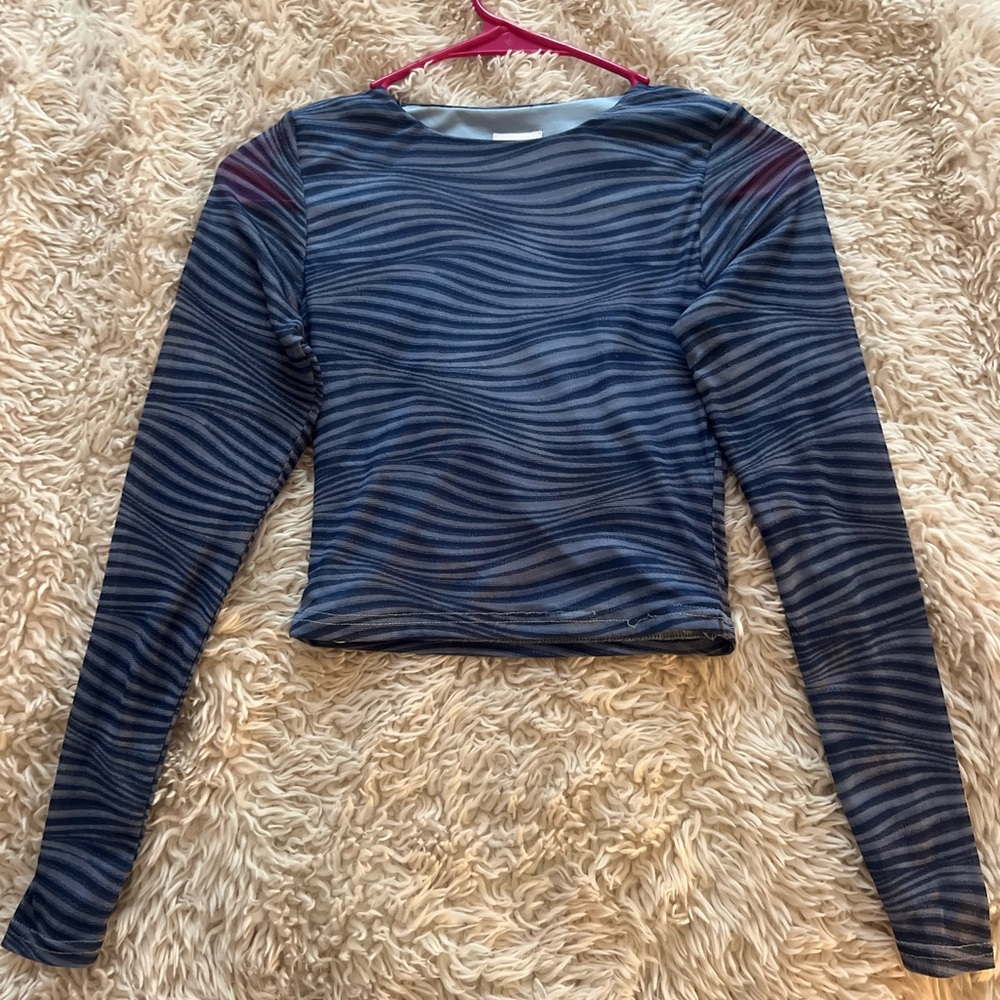 Princess Polly Blue Mesh Long Sleeve Top